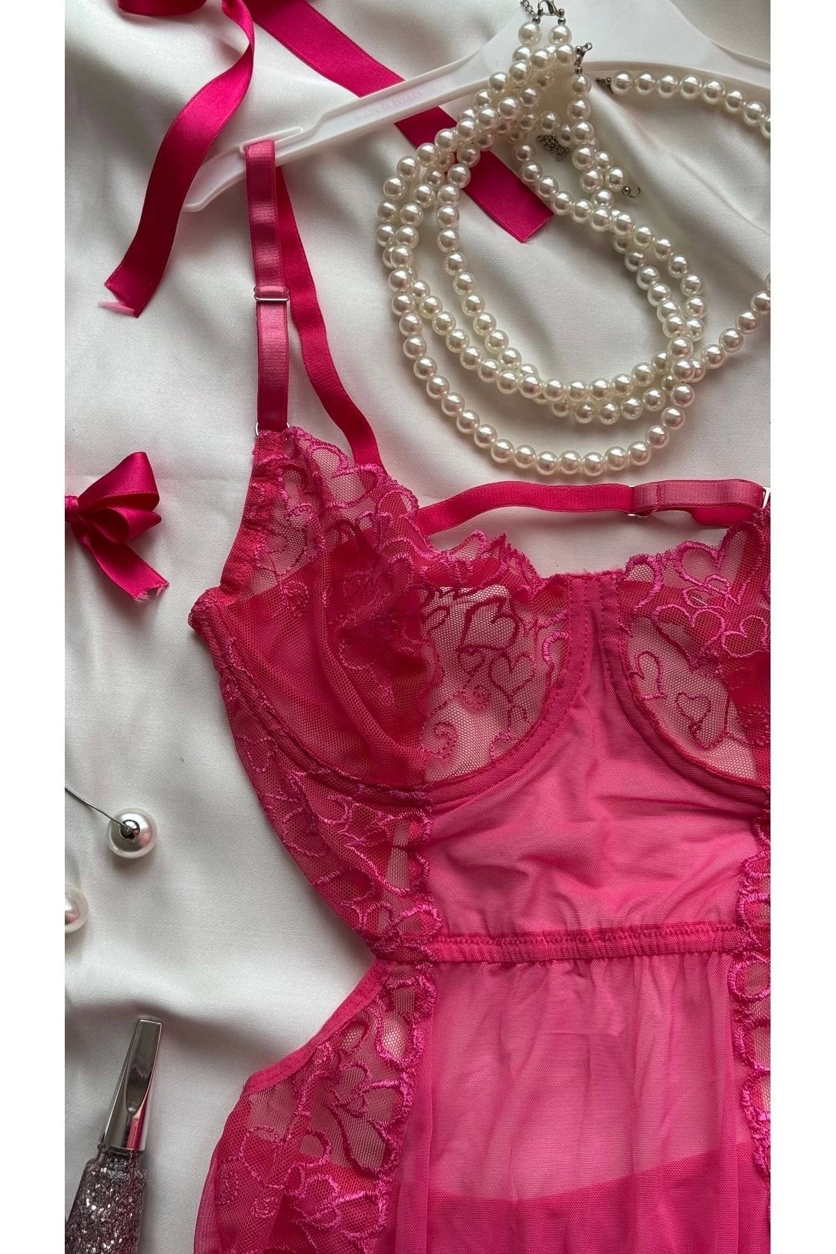 Sohadid Amour Lace Dantel Detaylı Bodysuit – Pembe – ürün görünümü 2
