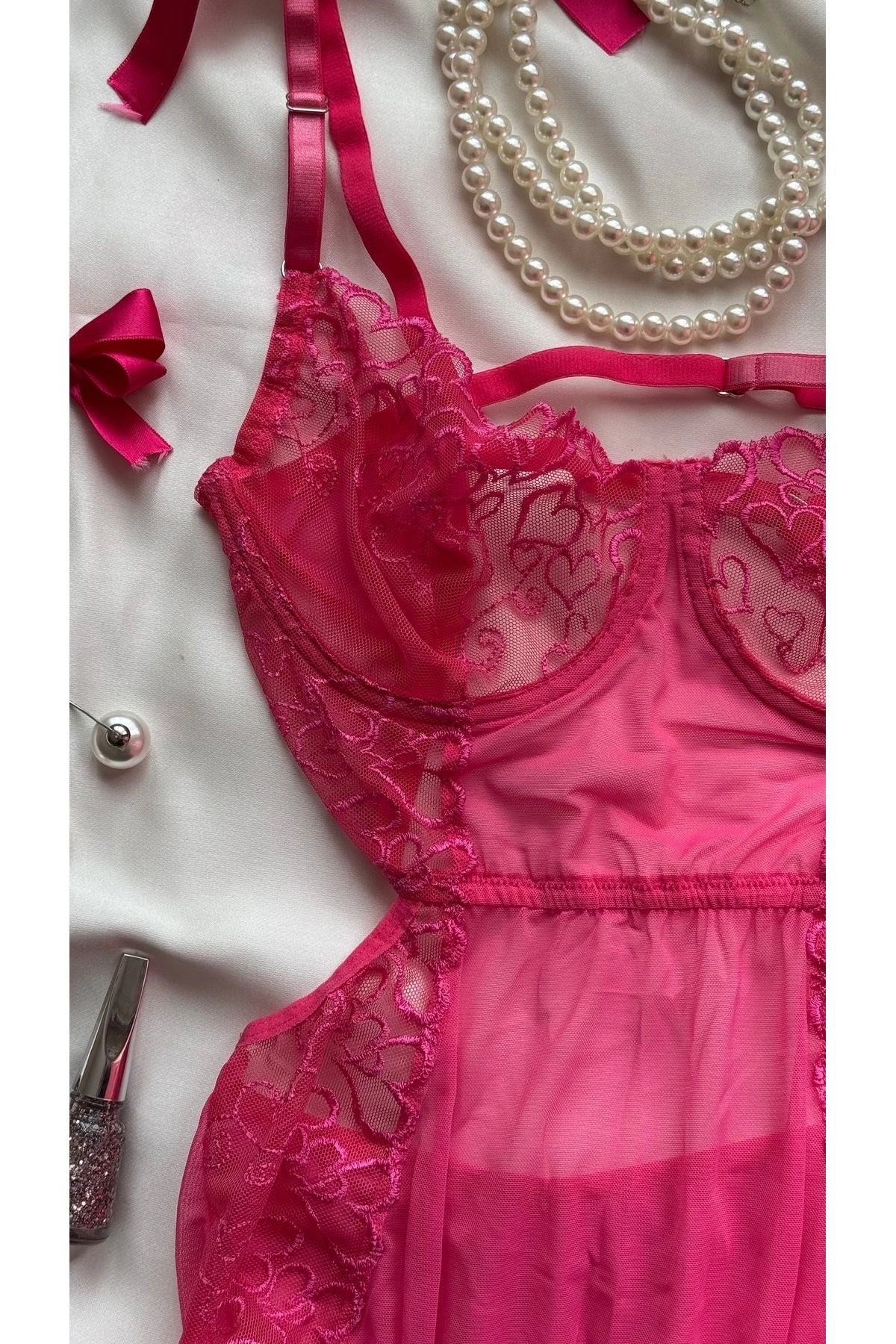 Sohadid Amour Lace Dantel Detaylı Bodysuit – Pembe – ürün görünümü 4