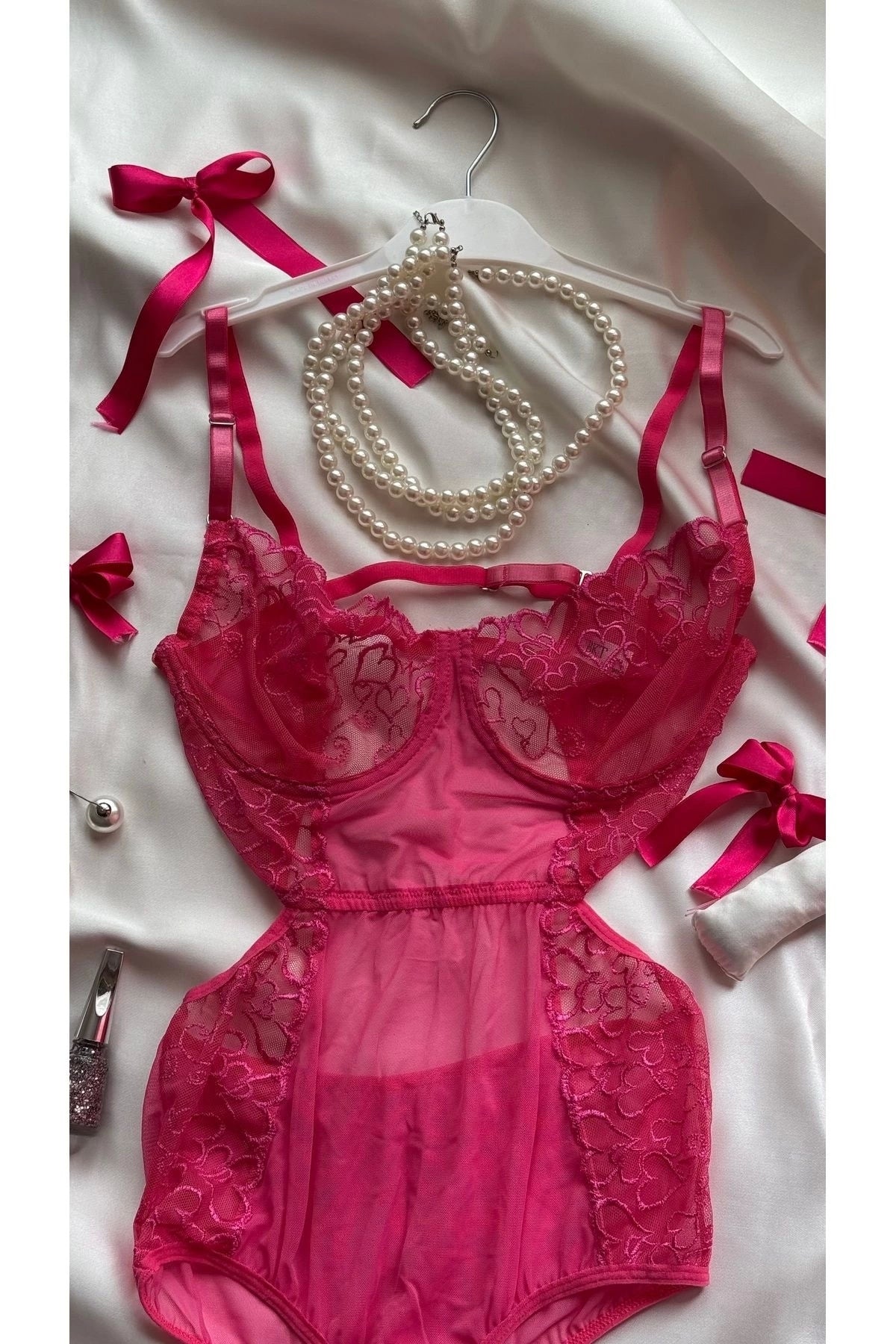 Sohadid Amour Lace Dantel Detaylı Bodysuit – Pembe – ürün görünümü 5