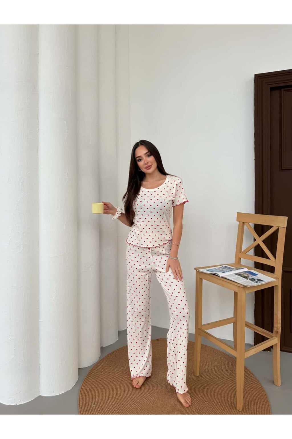 Sohadid Kadın %100 Pamuk Kısa Kollu Pijama Takımı – Beyaz – ürün görünümü 3