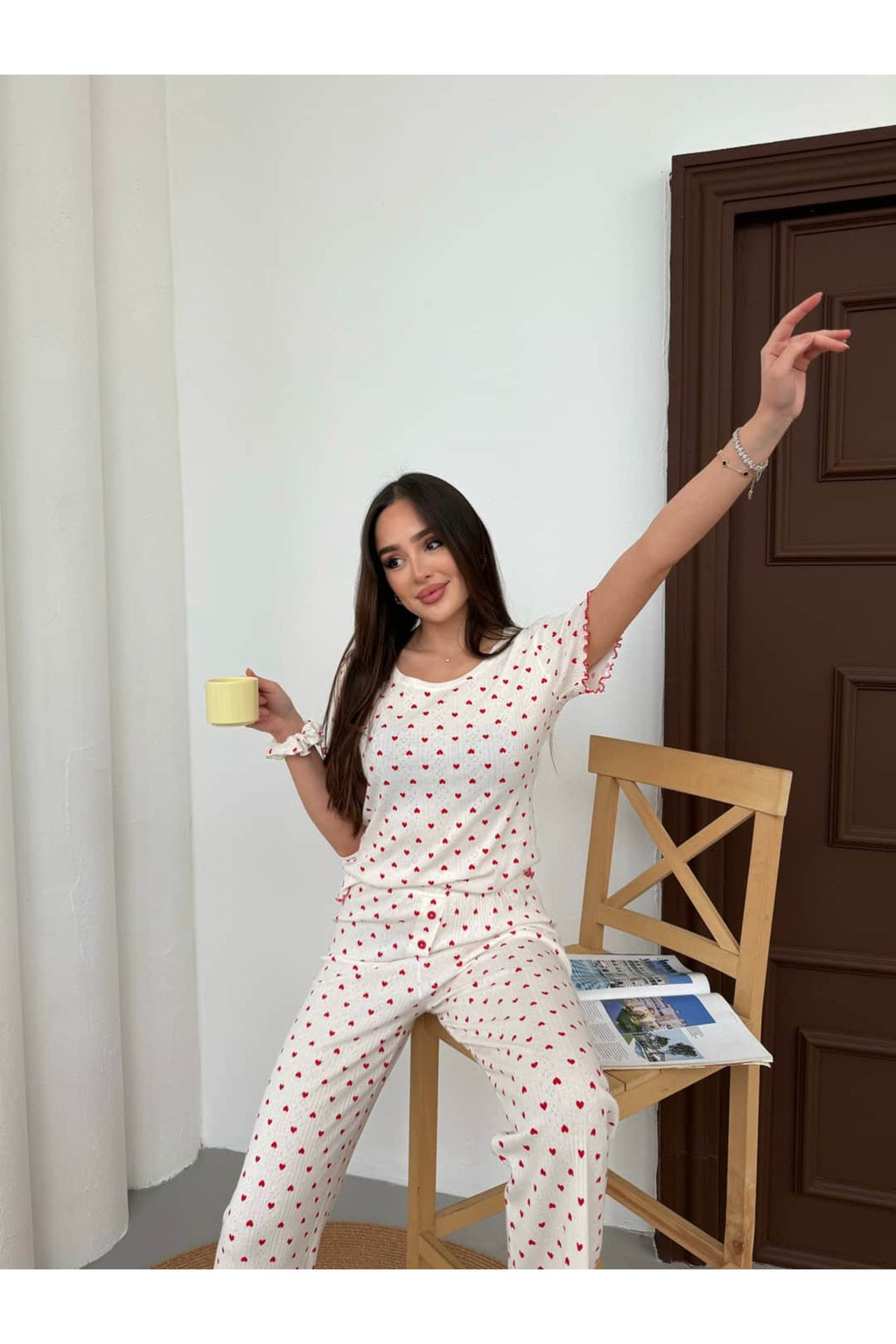 Sohadid Kadın %100 Pamuk Kısa Kollu Pijama Takımı – Beyaz – ürün görünümü 5