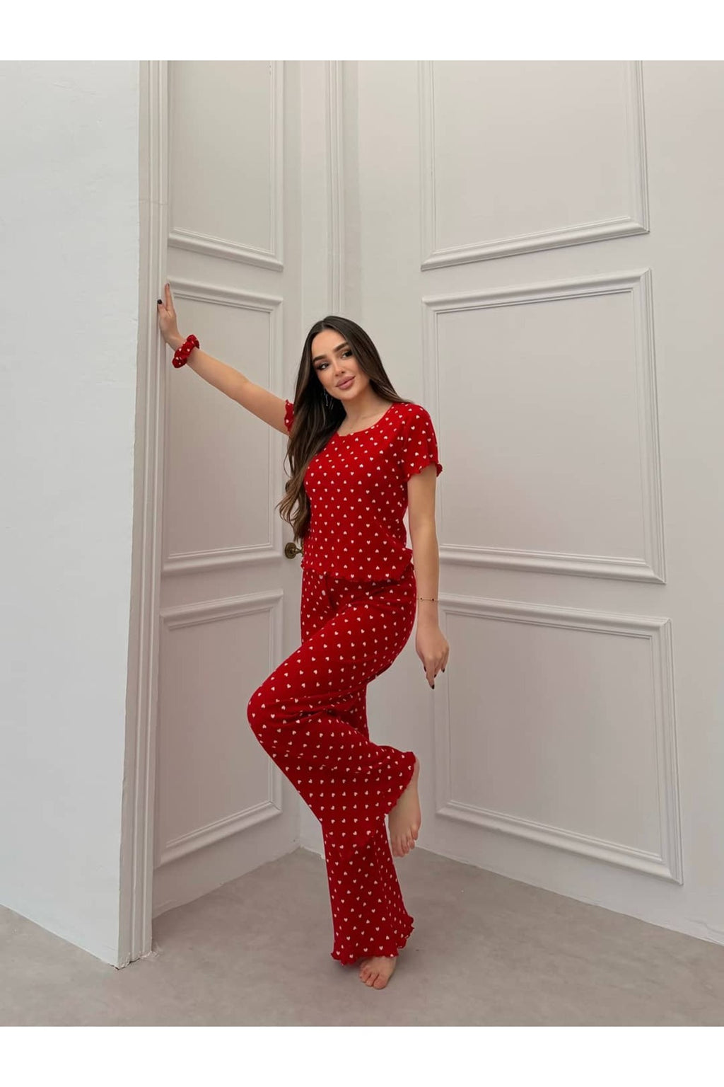 Sohadid Kadın %100 Pamuk Kısa Kollu Pijama Takımı – Kırmızı – ürün görünümü 3