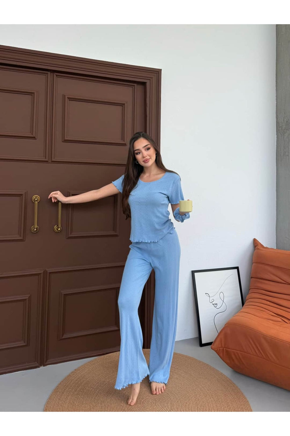 Sohadid Kadın %100 Pamuk Kısa Kollu Pijama Takımı – Mavi