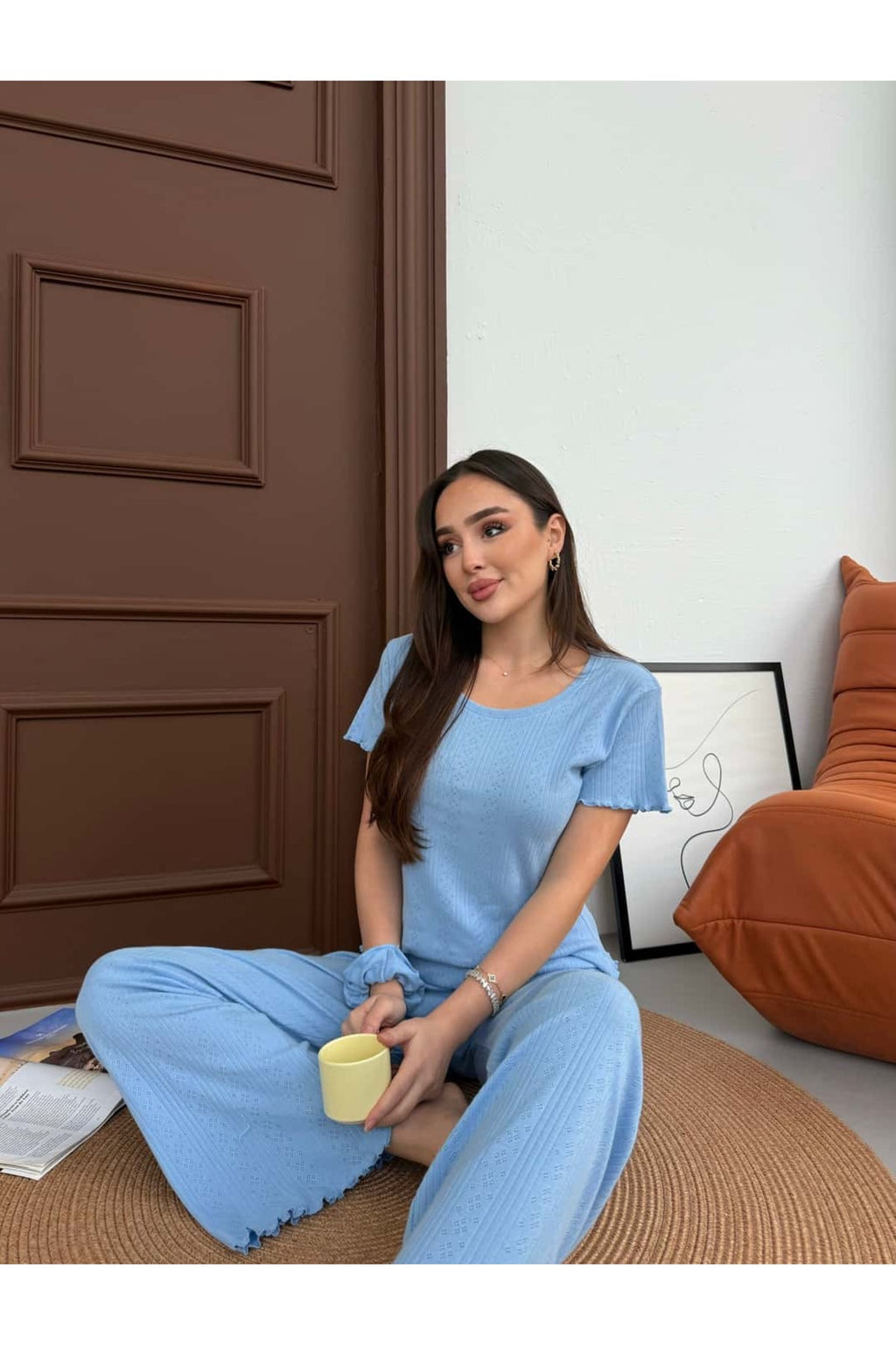 Sohadid Kadın %100 Pamuk Kısa Kollu Pijama Takımı – Mavi – ürün görünümü 7