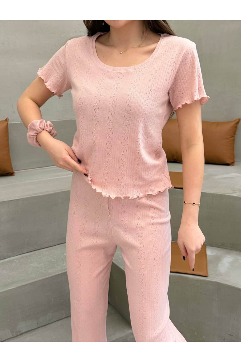 Sohadid Kadın %100 Pamuk Kısa Kollu Pijama Takımı – Pembe – ürün görünümü 2