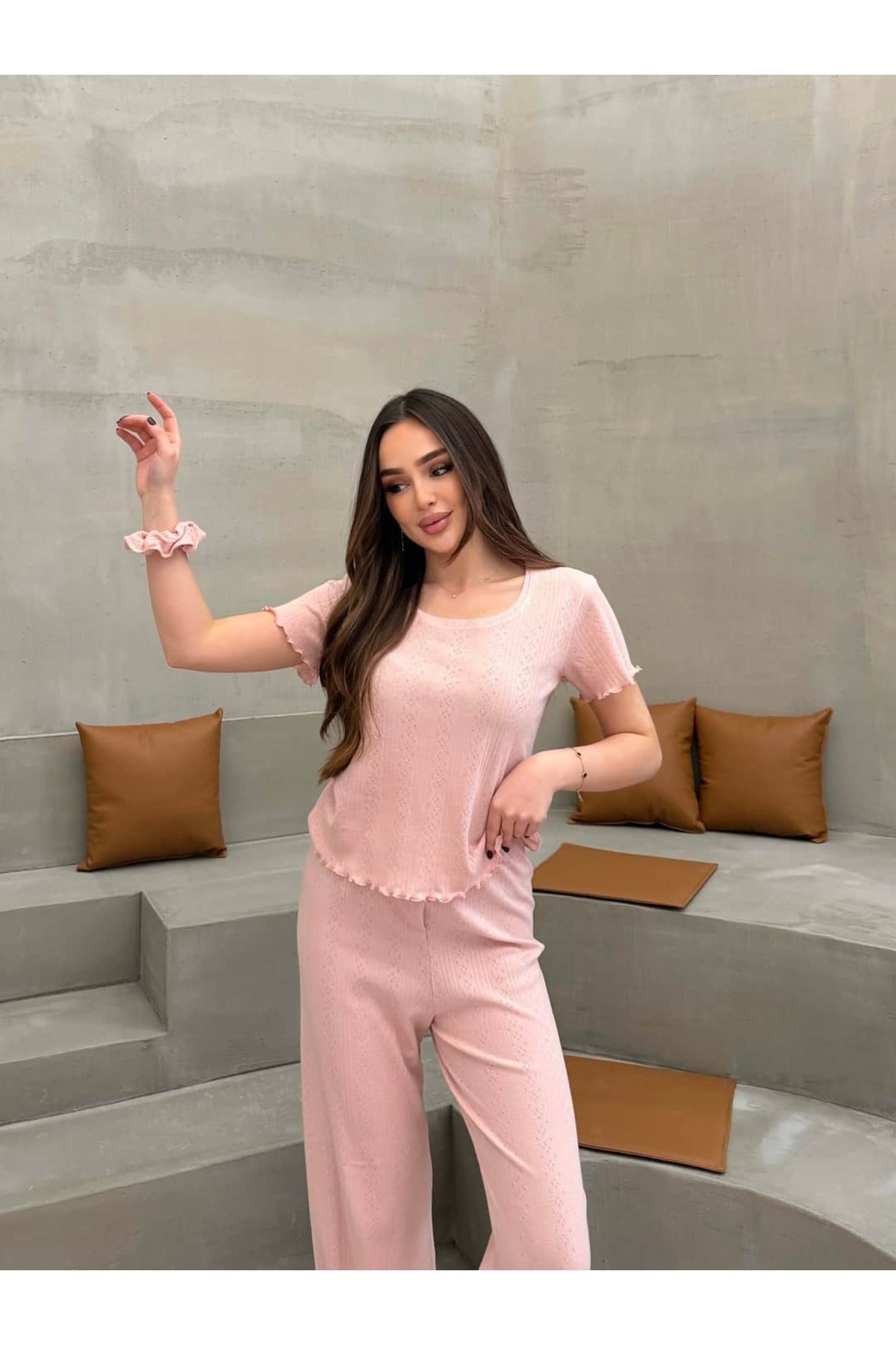 Sohadid Kadın %100 Pamuk Kısa Kollu Pijama Takımı – Pembe – ürün görünümü 3