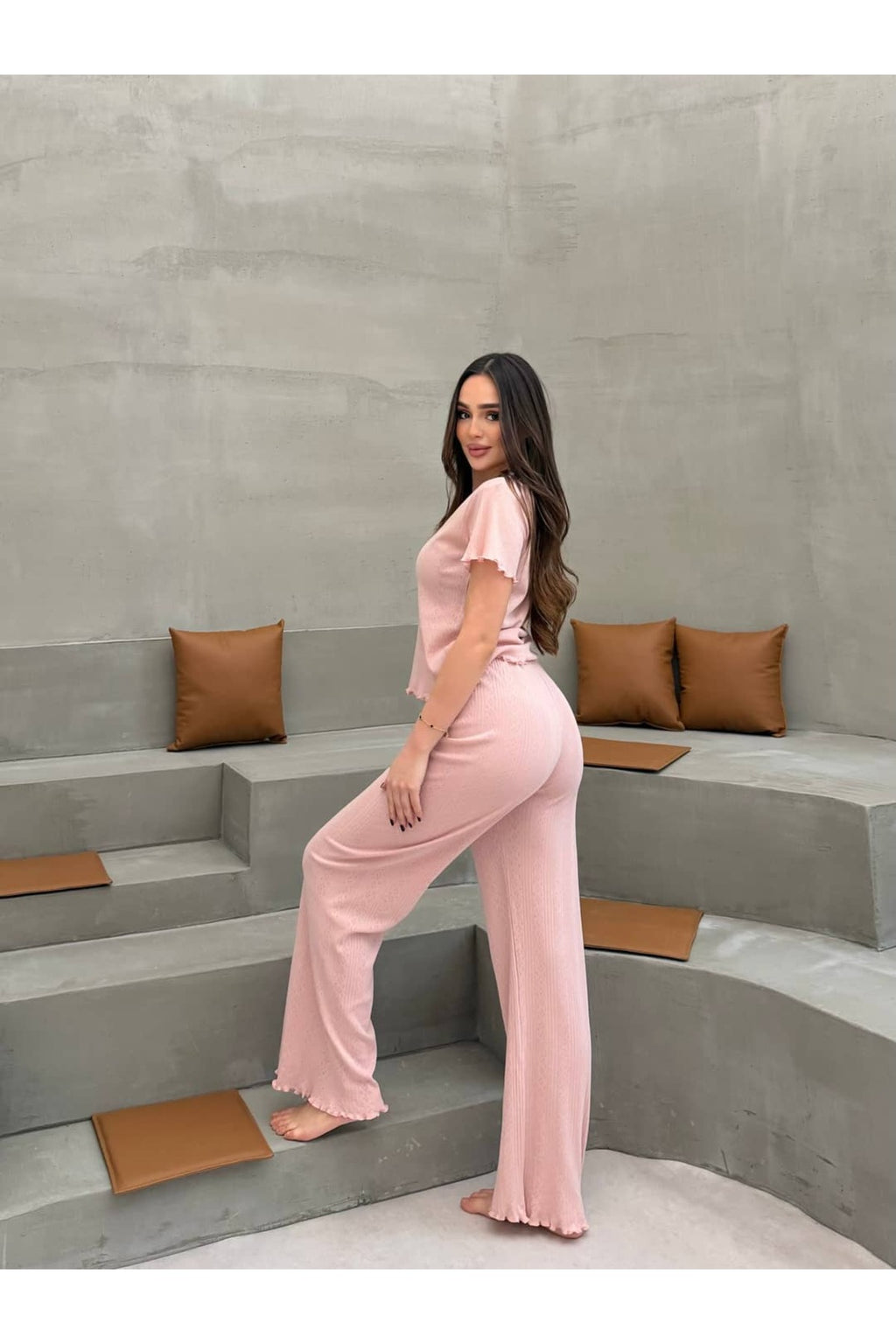 Sohadid Kadın %100 Pamuk Kısa Kollu Pijama Takımı – Pembe – ürün görünümü 4