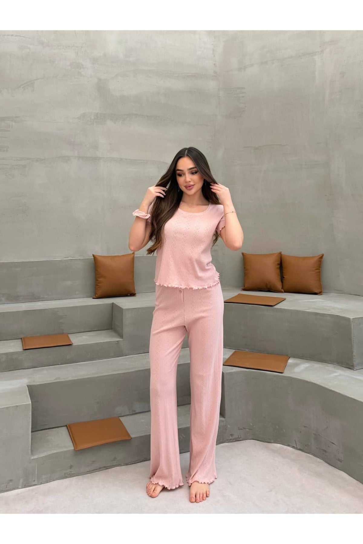 Sohadid Kadın %100 Pamuk Kısa Kollu Pijama Takımı – Pembe – ürün görünümü 5
