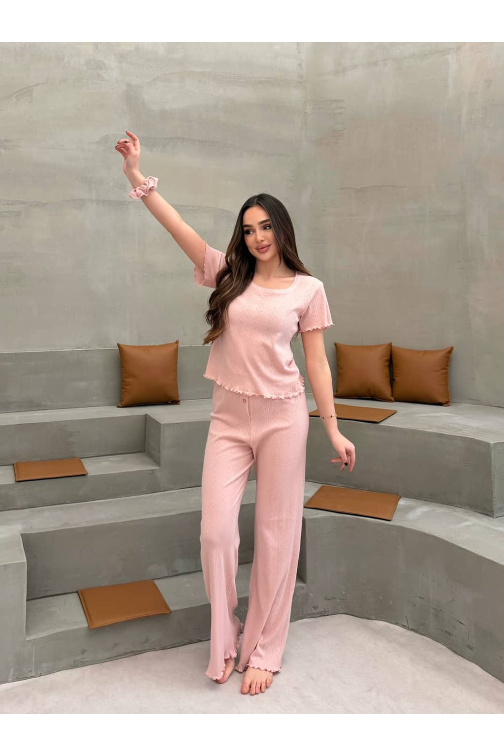 Sohadid Kadın %100 Pamuk Kısa Kollu Pijama Takımı – Pembe – ürün görünümü 6