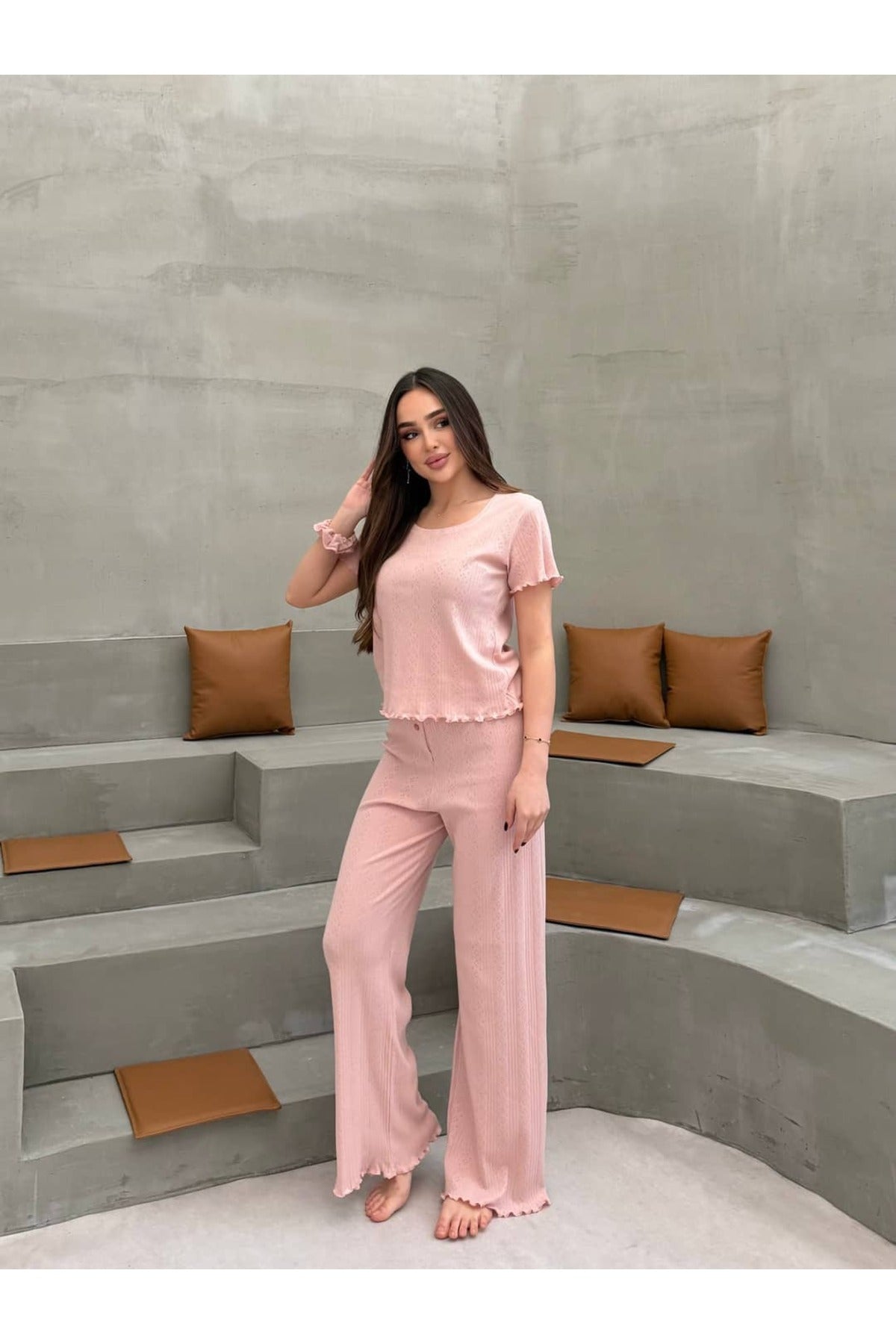 Sohadid Kadın %100 Pamuk Kısa Kollu Pijama Takımı – Pembe – ürün görünümü 8