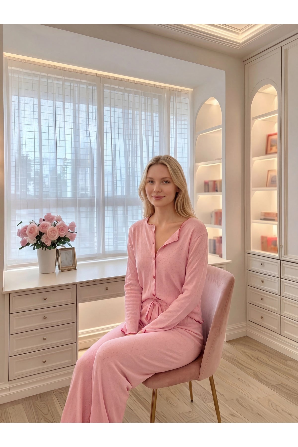 Sohadid Kadın %100 Pamuk Soft Pijama Takımı – Pembe – ürün görünümü 4