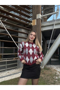 Sohadid Kadın Bisiklet Yaka Oversize Triko Kazak – Bordo – ürün görünümü 1