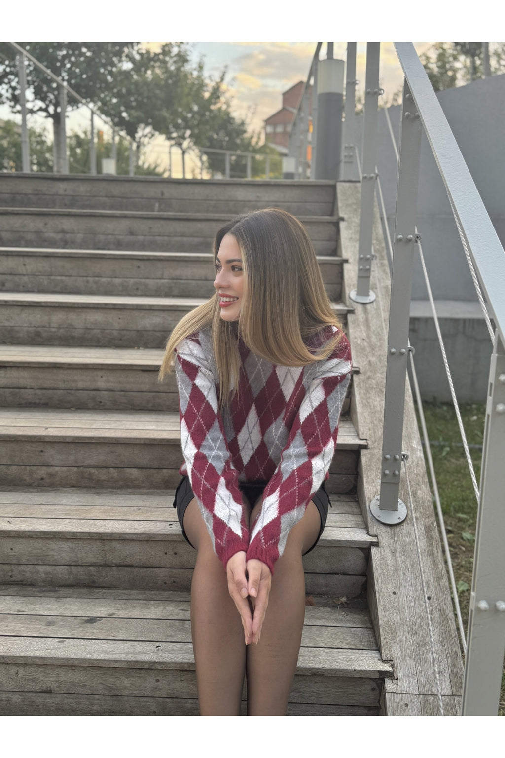 Sohadid Kadın Bisiklet Yaka Oversize Triko Kazak – Bordo – ürün görünümü 2