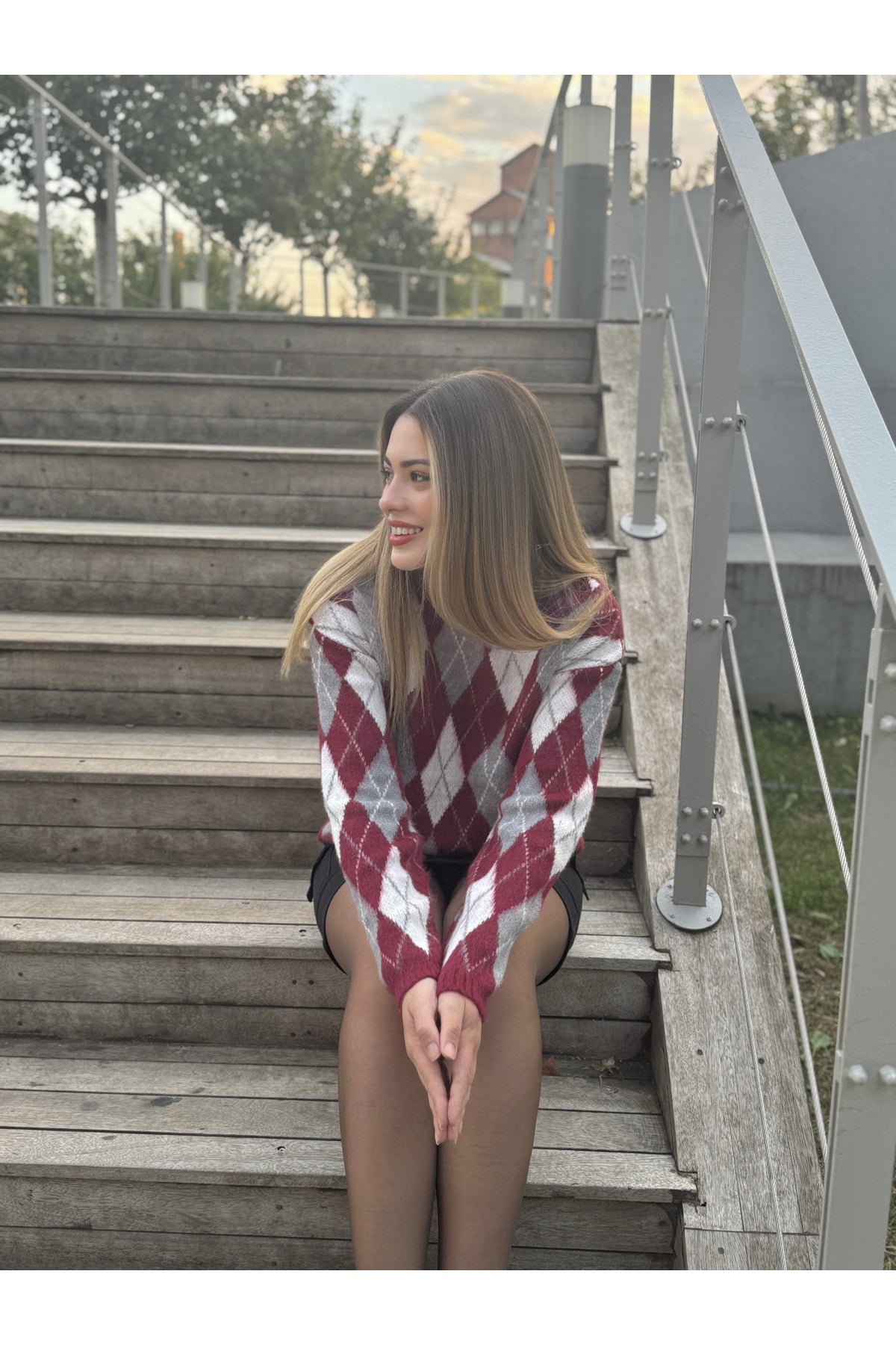 Sohadid Kadın Bisiklet Yaka Oversize Triko Kazak – Bordo – ürün görünümü 2