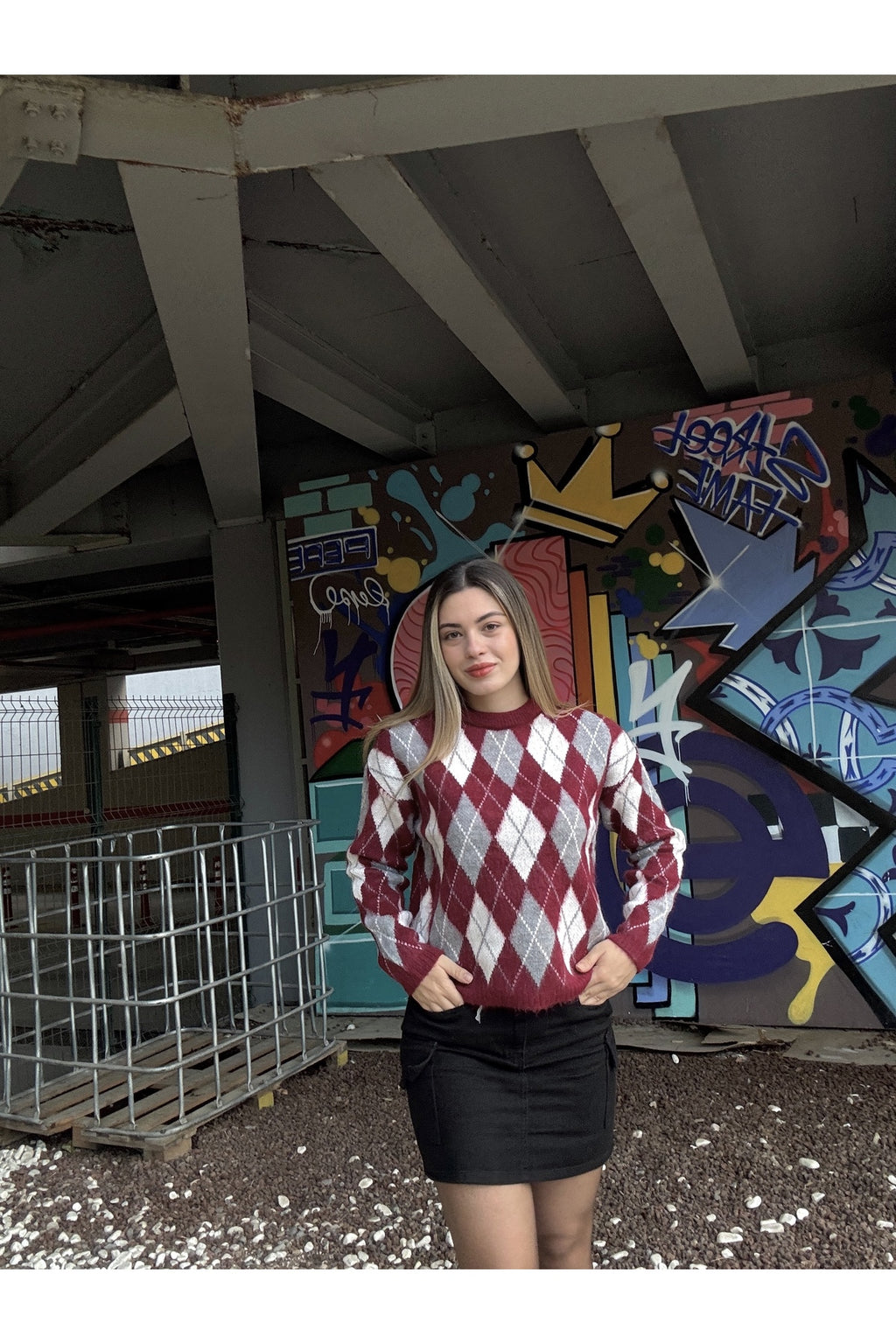 Sohadid Kadın Bisiklet Yaka Oversize Triko Kazak – Bordo – ürün görünümü 4
