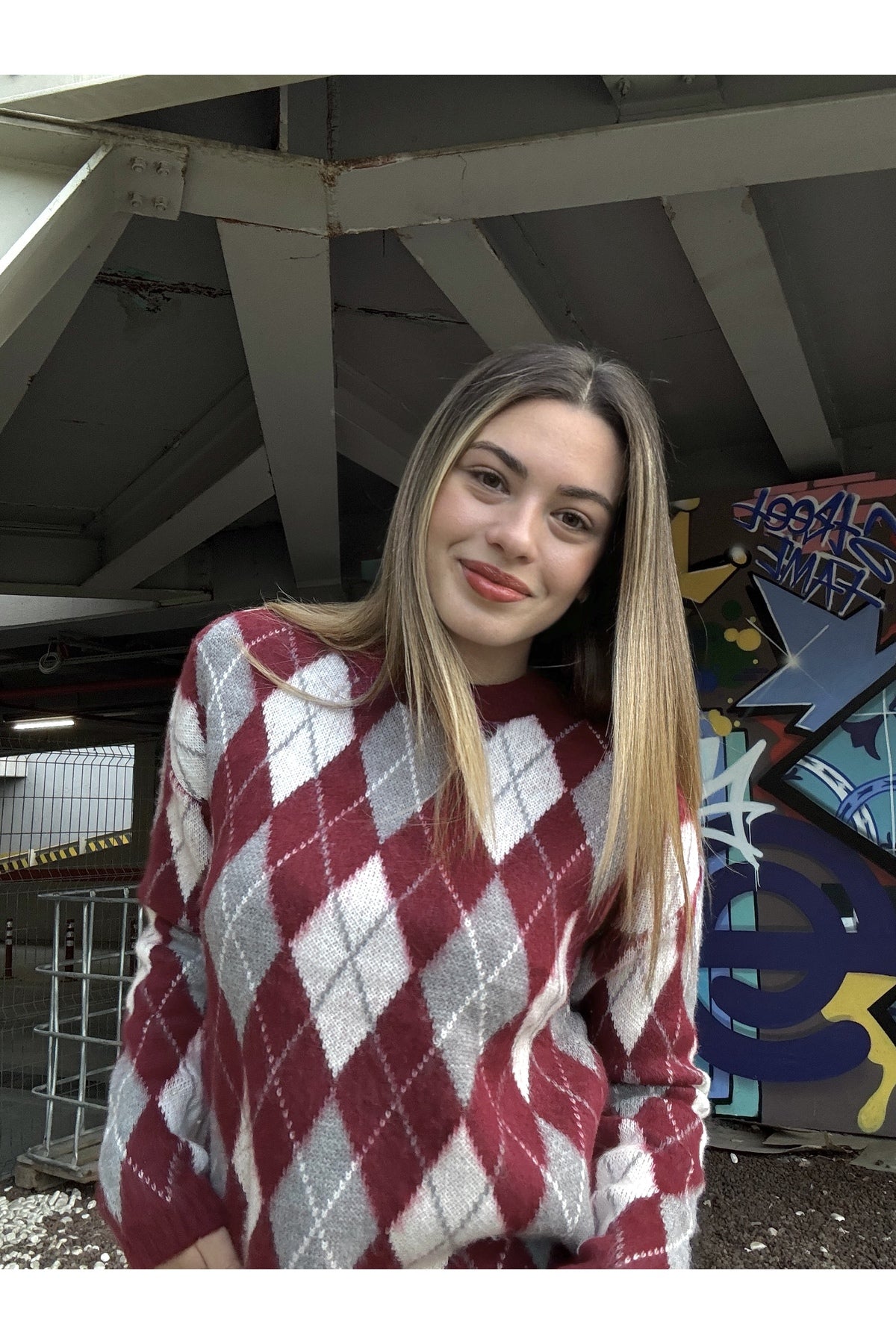 Sohadid Kadın Bisiklet Yaka Oversize Triko Kazak – Bordo – ürün görünümü 5