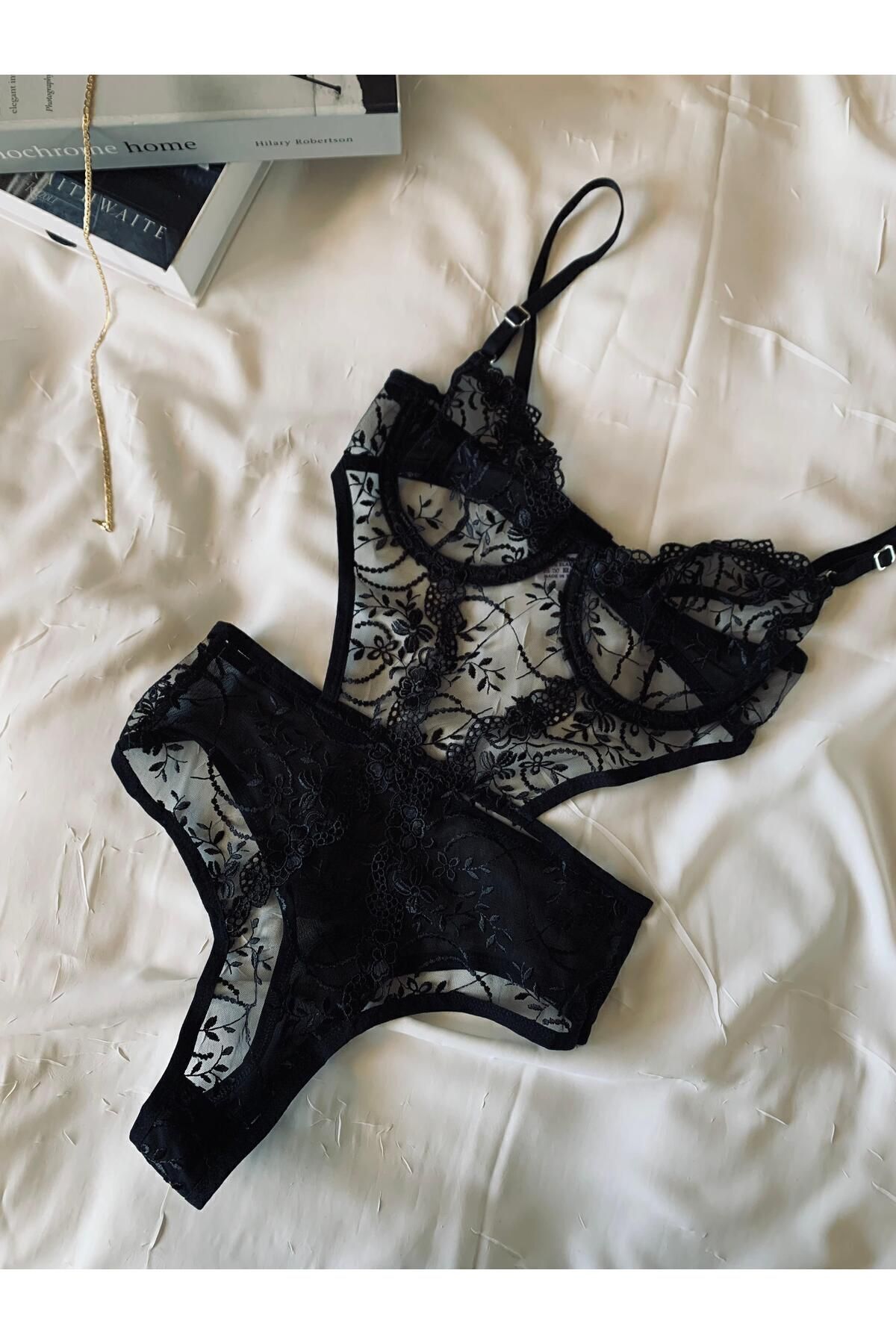 Sohadid Kadın Desenli Bodysuit – Siyah – ürün görünümü 6