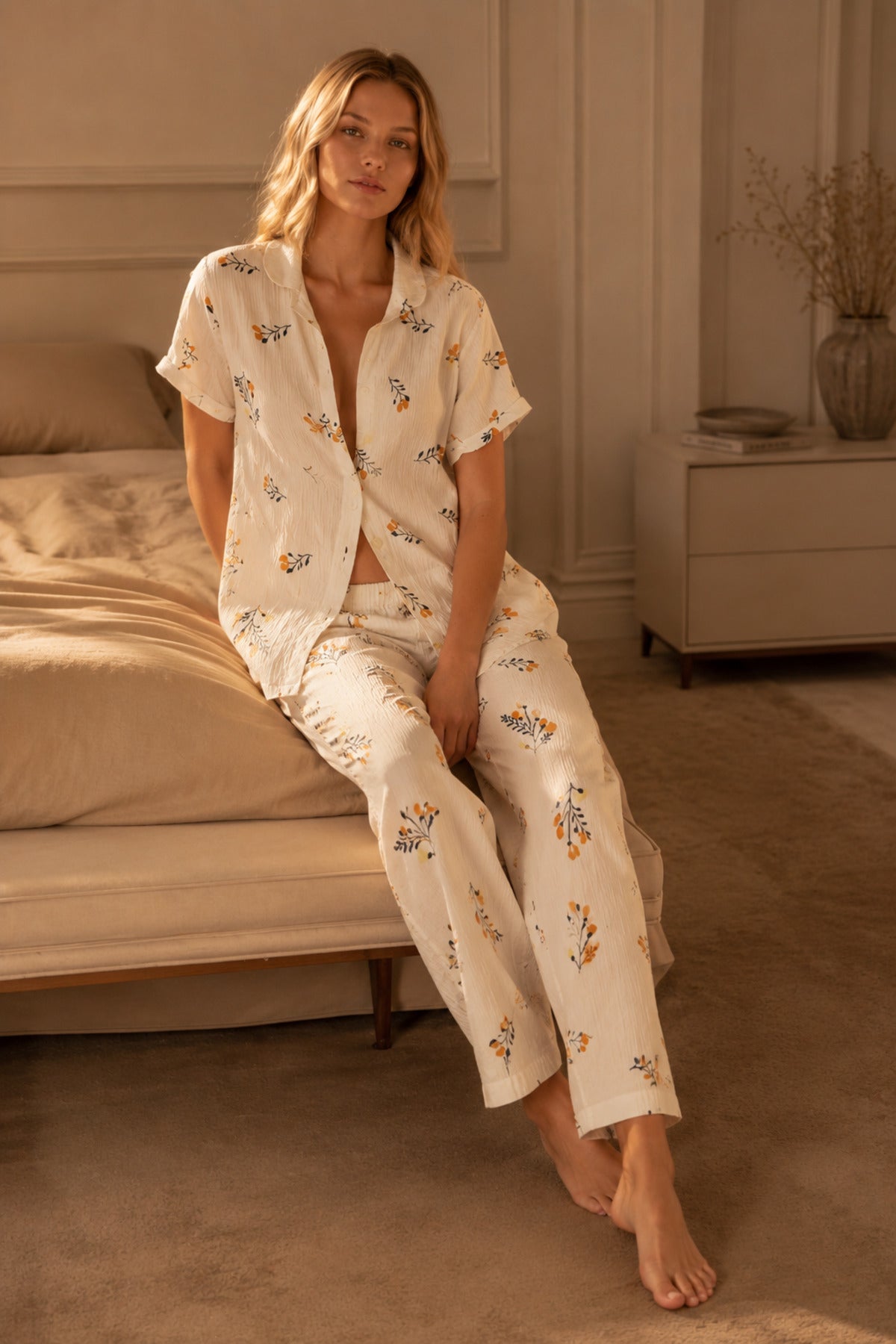 Sohadid Kadın Desenli Kısa Kollu Pijama Takımı – Beyaz – ürün görünümü 4