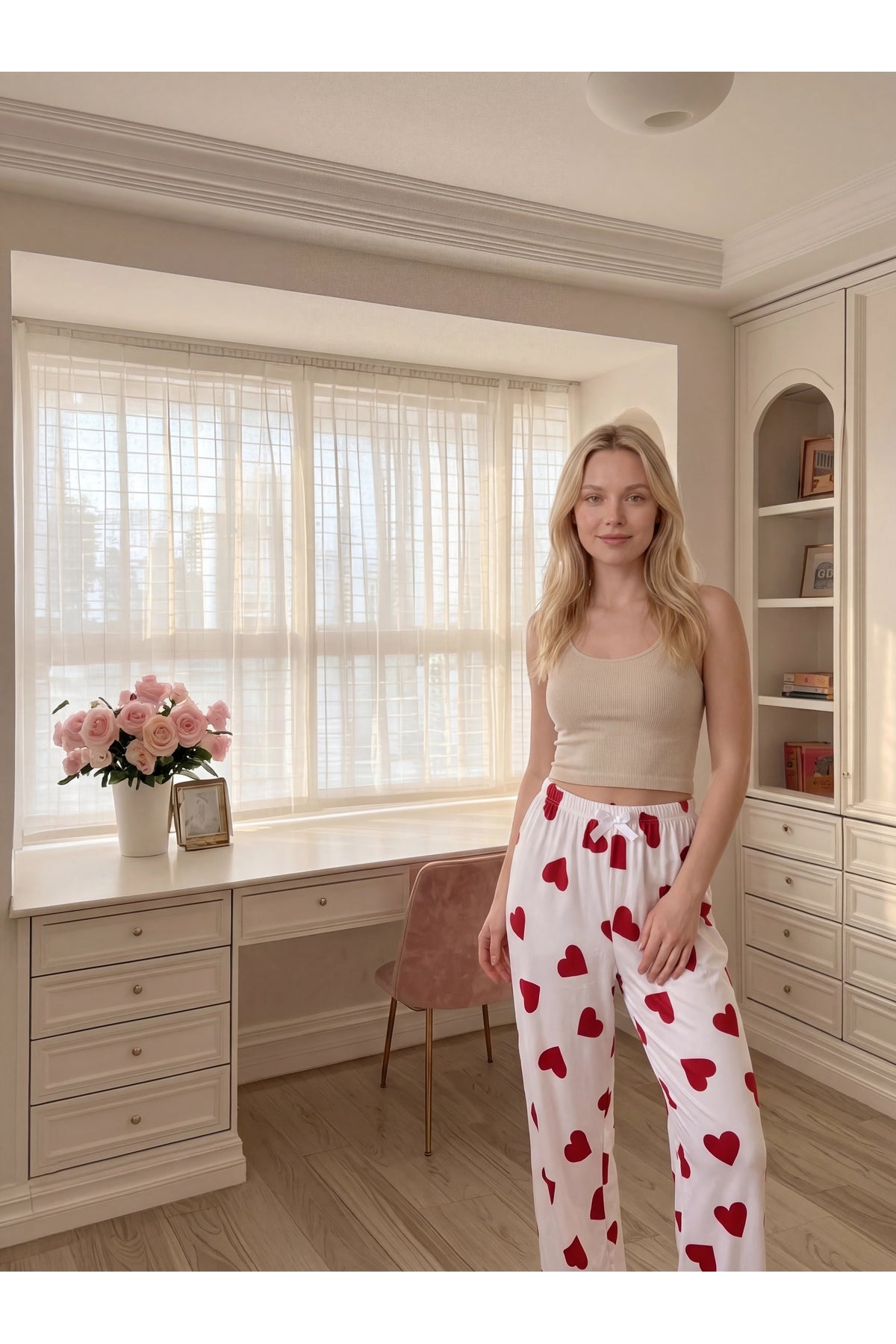 Sohadid Kadın Desenli Pamuklu Pijama Altı – Beyaz – ürün görünümü 1