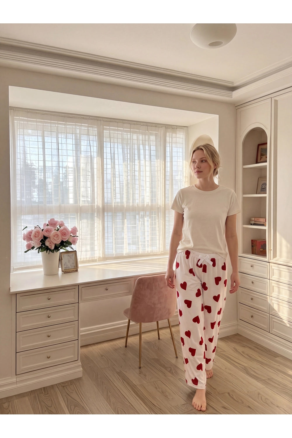Sohadid Kadın Desenli Pamuklu Pijama Altı – Beyaz