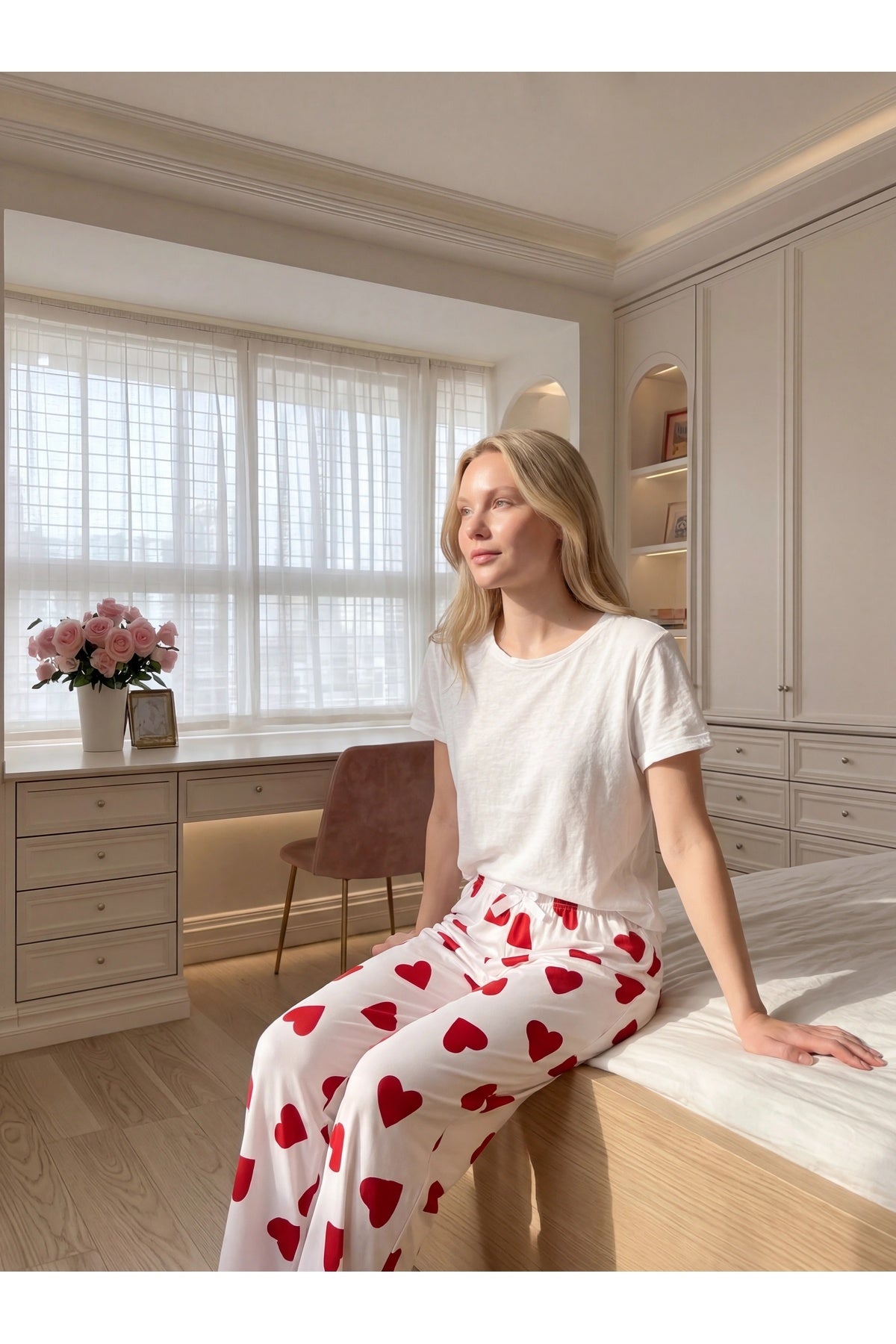 Sohadid Kadın Desenli Pamuklu Pijama Altı – Beyaz – ürün görünümü 5