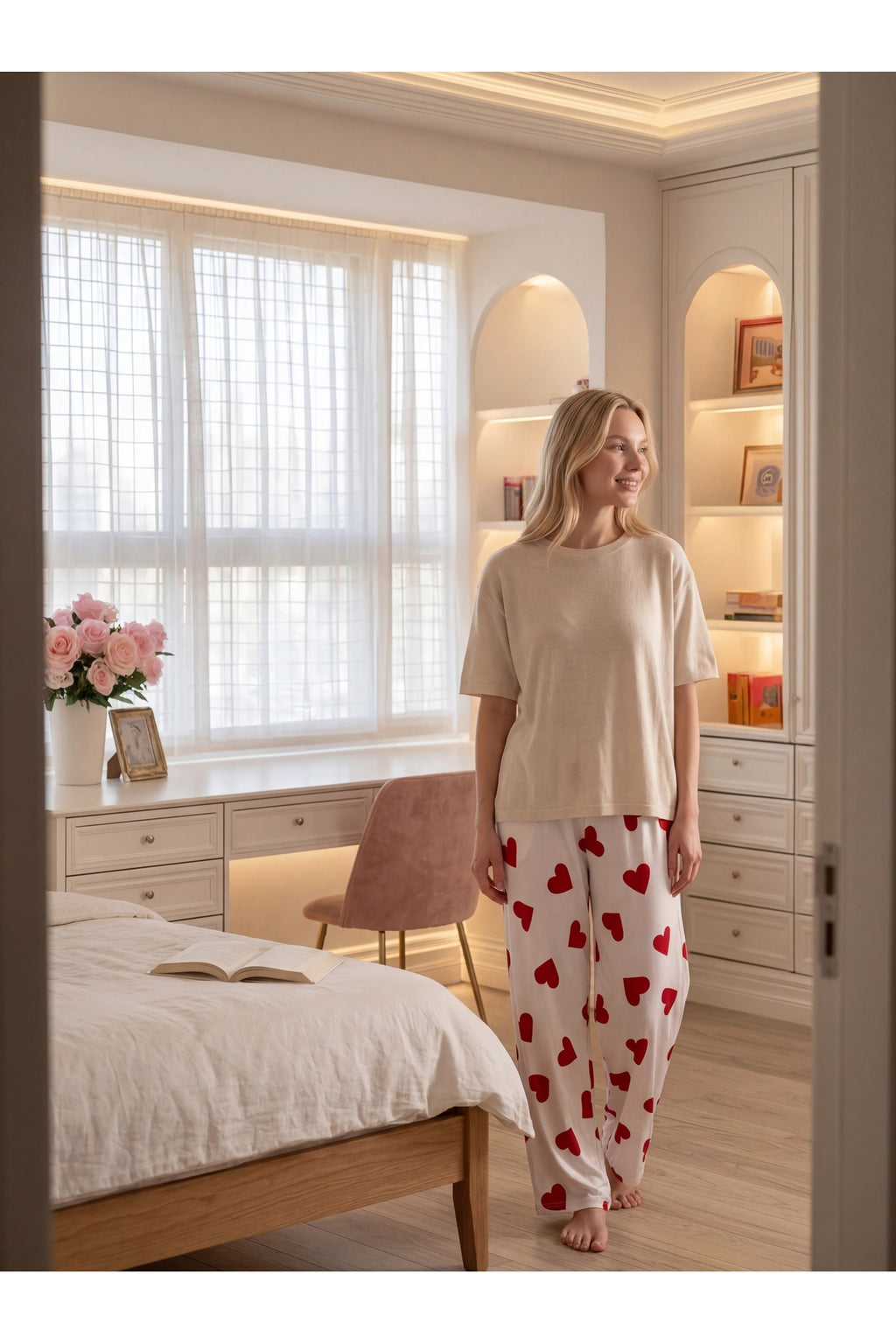 Sohadid Kadın Desenli Pamuklu Pijama Altı – Beyaz – ürün görünümü 6