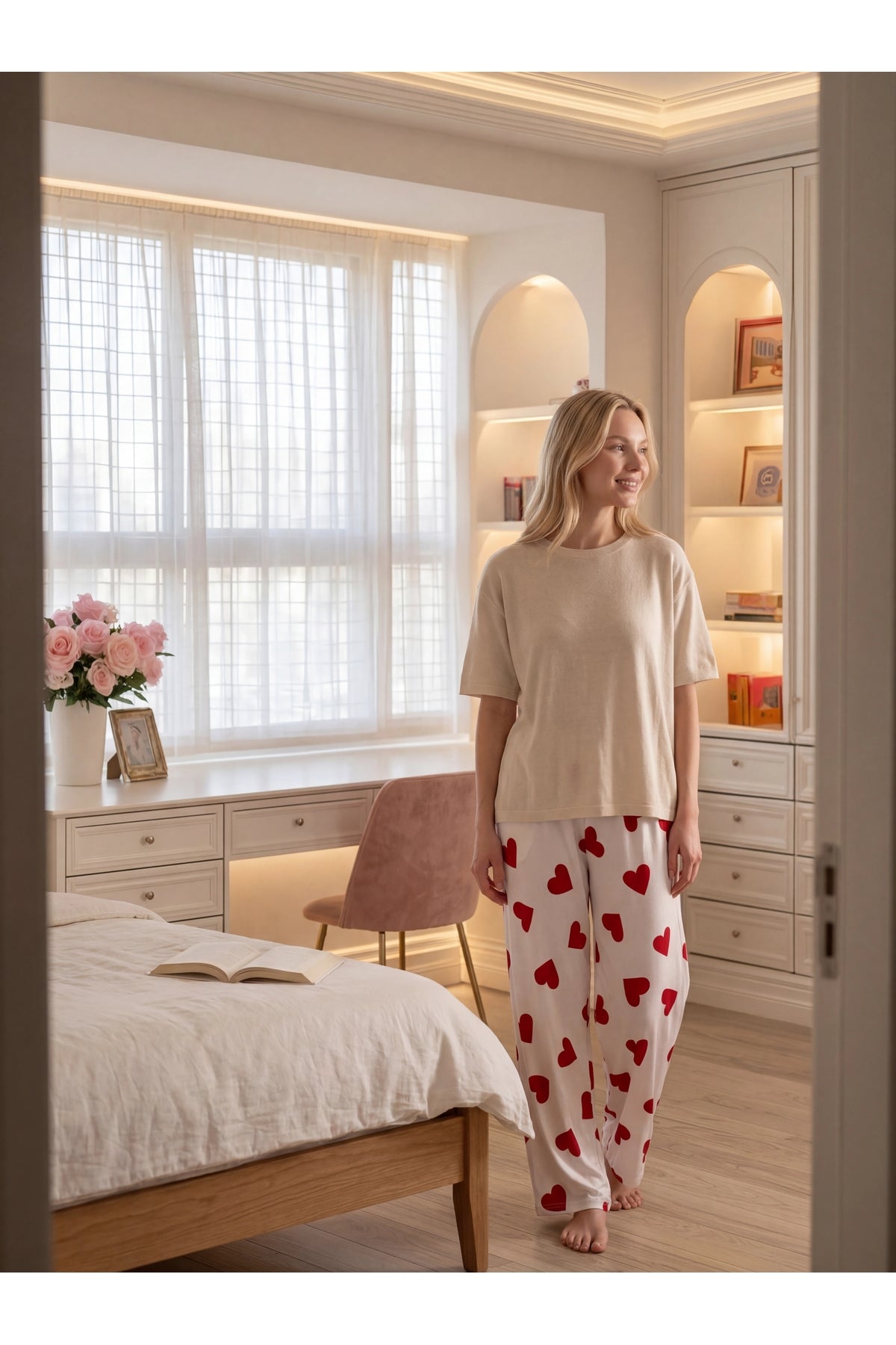 Sohadid Kadın Desenli Pamuklu Pijama Altı – Beyaz – ürün görünümü 6