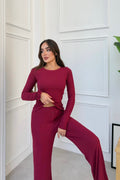 Sohadid Kadın Fitilli Pijama Takımı – Bordo – ürün görünümü 1