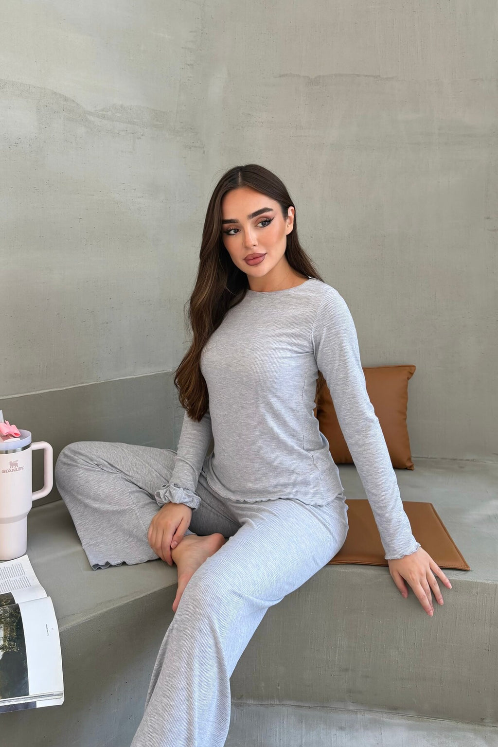 Sohadid Kadın Fitilli Pijama Takımı – Gri – ürün görünümü 5