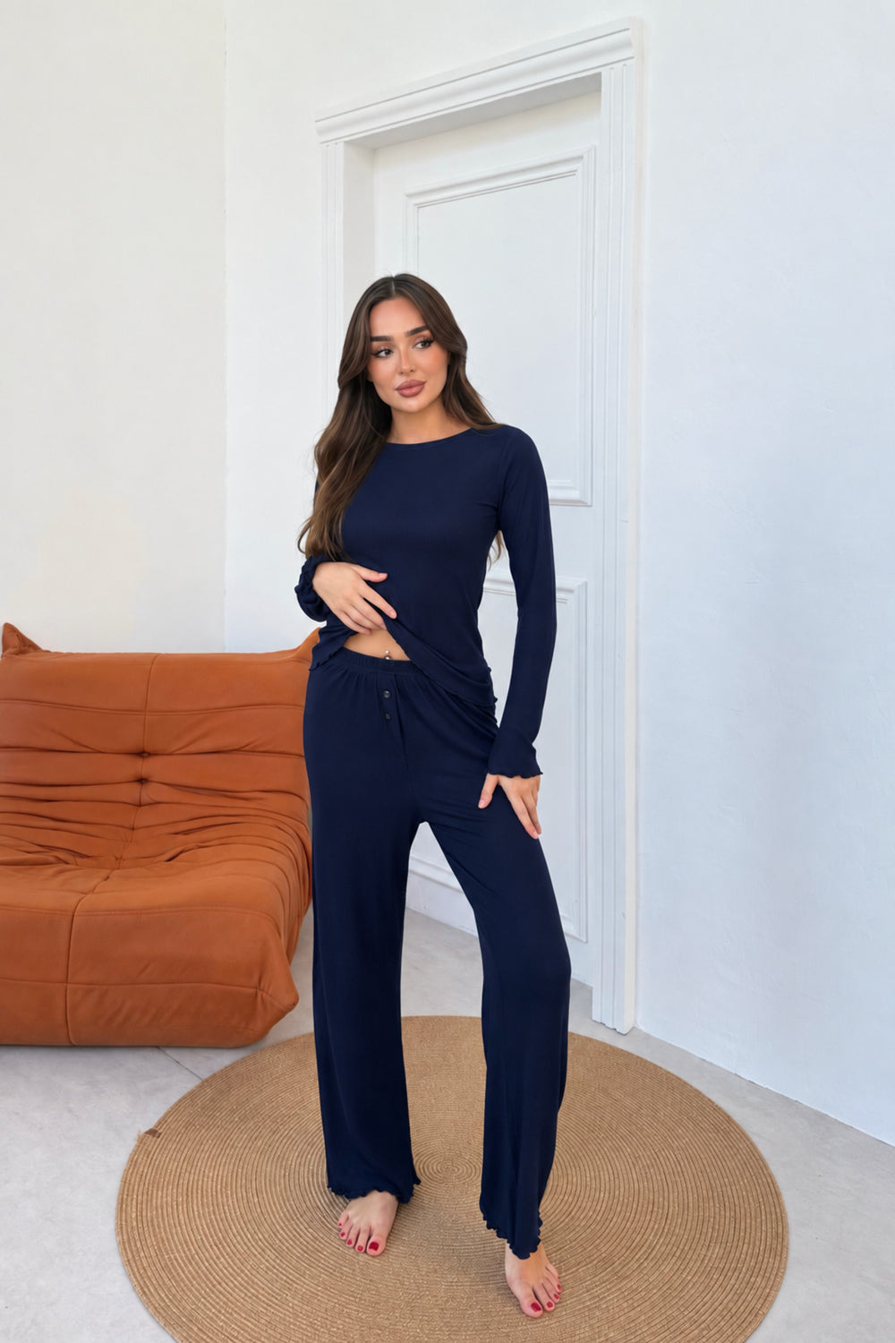 Sohadid Kadın Fitilli Pijama Takımı – Lacivert