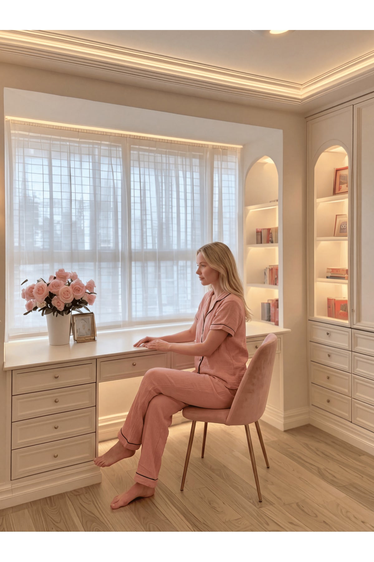 Sohadid Kadın Pamuk Karışımlı Düğmeli Pijama Takımı – Pembe – ürün görünümü 5