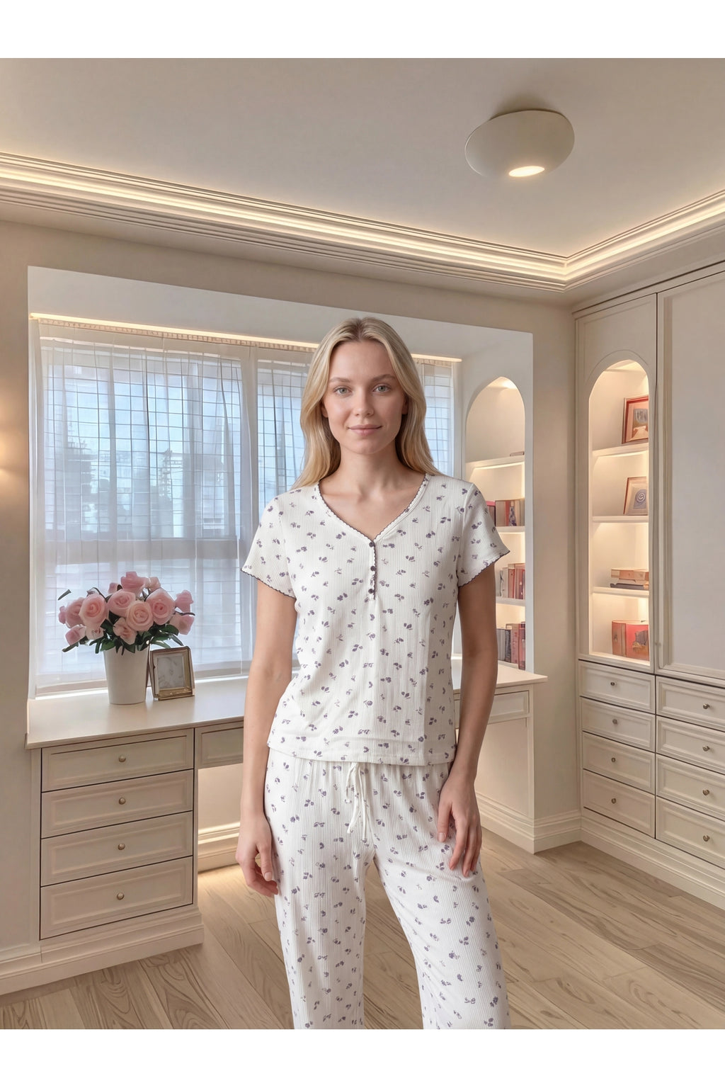 Sohadid Kadın Pamuklu Yumuşak Dokulu Pijama Takımı – Beyaz – ürün görünümü 6