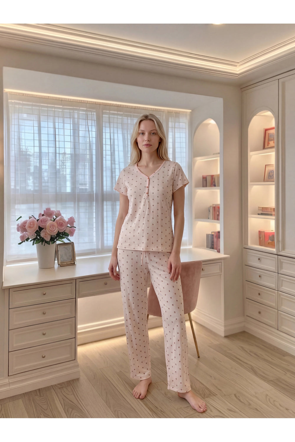 Sohadid Kadın Pamuklu Yumuşak Dokulu Pijama Takımı – Krem