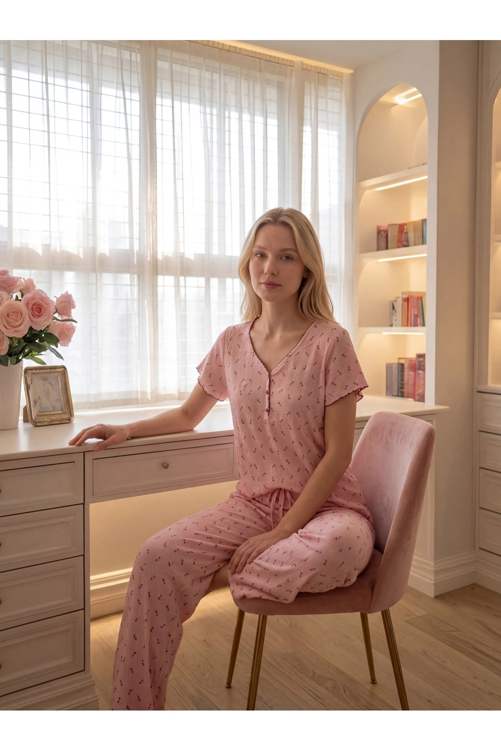 Sohadid Kadın Pamuklu Yumuşak Dokulu Pijama Takımı – Pembe – ürün görünümü 1