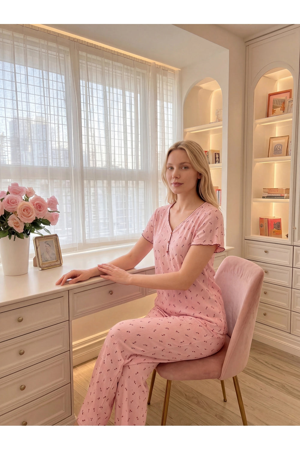Sohadid Kadın Pamuklu Yumuşak Dokulu Pijama Takımı – Pembe