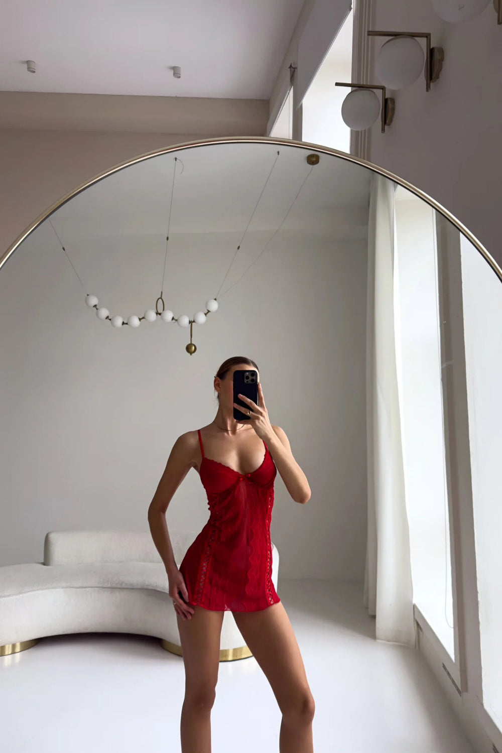Sohadid Natalia Dantel Detaylı Balenli Gecelik – Kırmızı