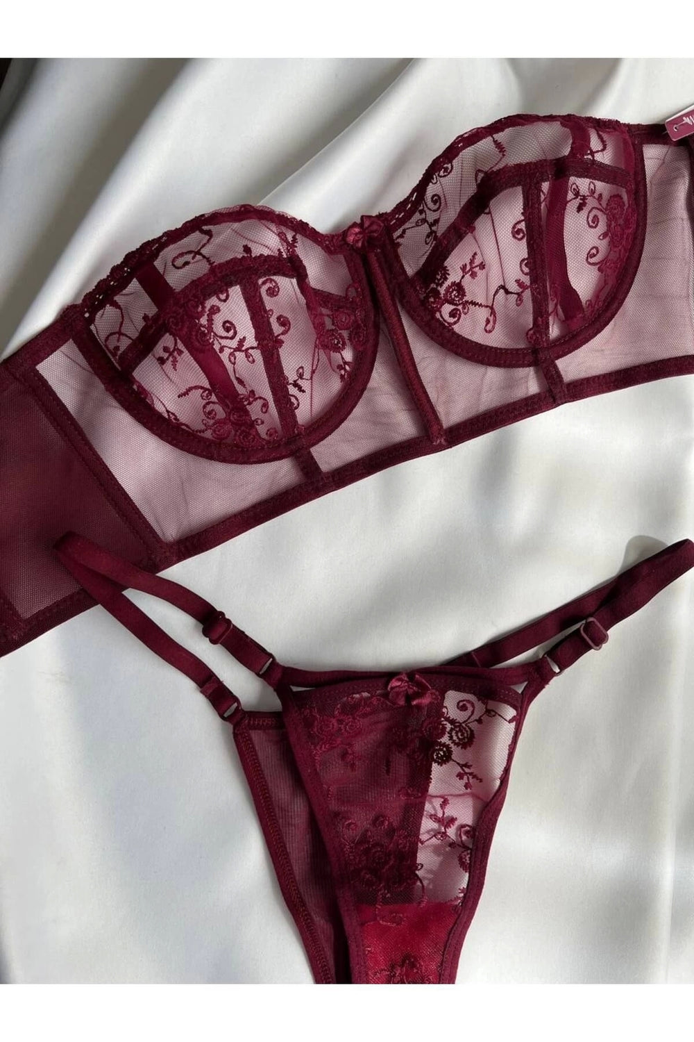 Sohadid Premium Transparan Tül İç Çamaşırı Takımı – Bordo