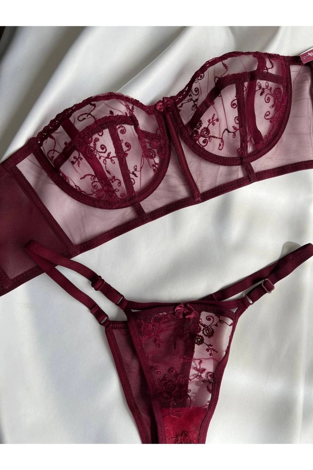 Sohadid Premium Transparan Tül İç Çamaşırı Takımı – Bordo – ürün görünümü 2