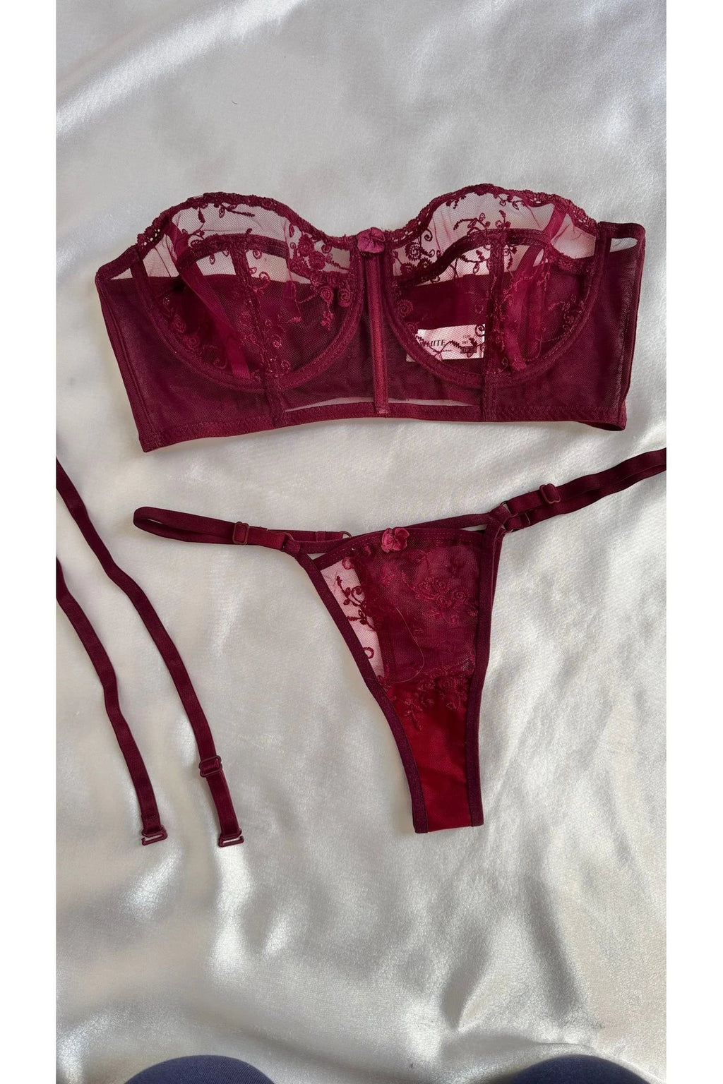Sohadid Premium Transparan Tül İç Çamaşırı Takımı – Bordo – ürün görünümü 3