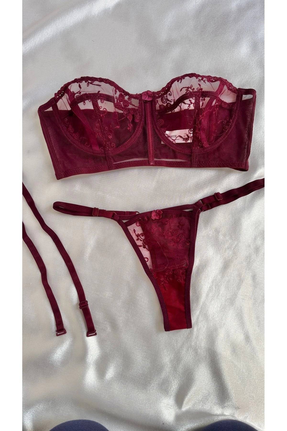 Sohadid Premium Transparan Tül İç Çamaşırı Takımı – Bordo – ürün görünümü 3