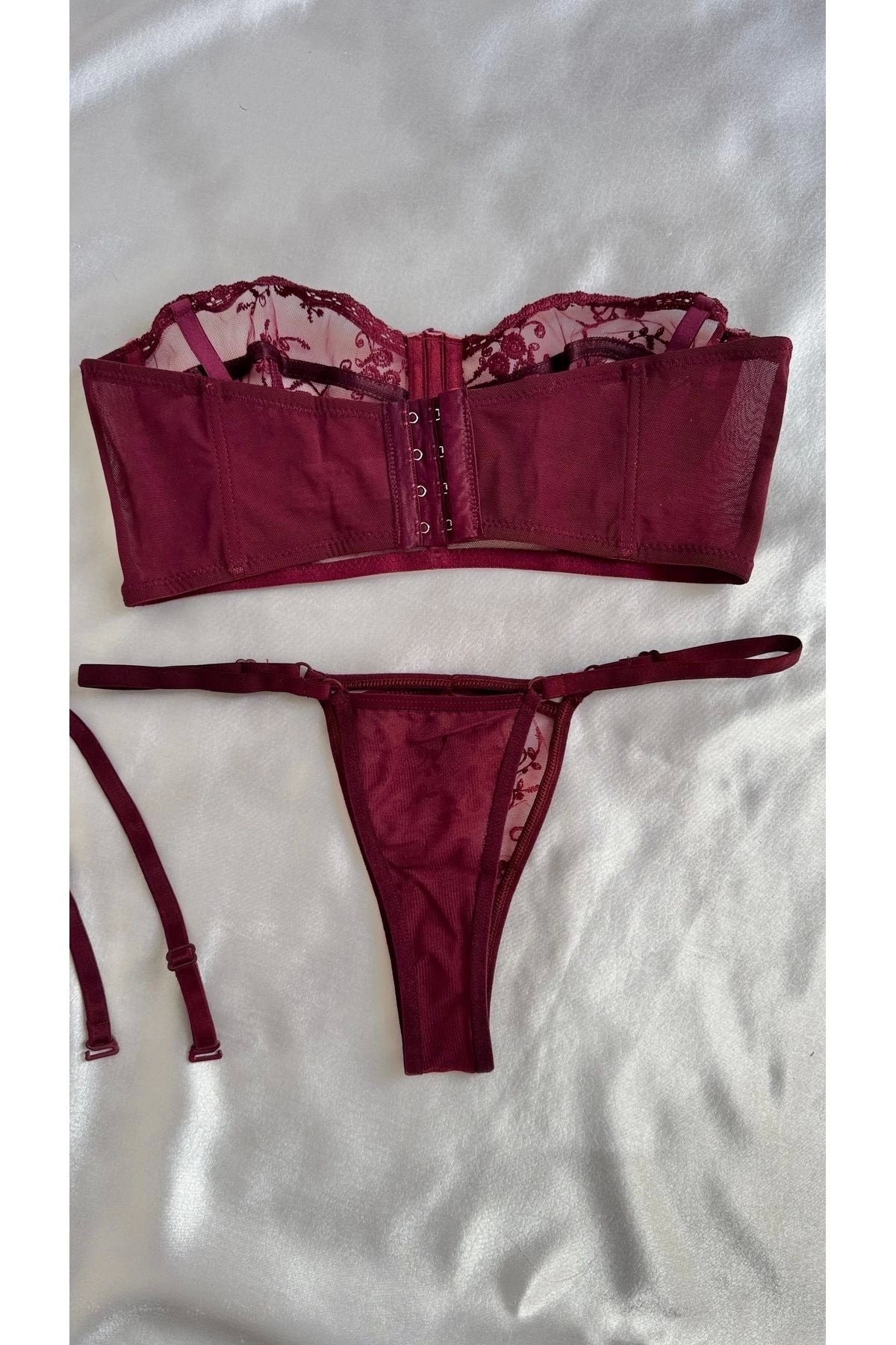 Sohadid Premium Transparan Tül İç Çamaşırı Takımı – Bordo – ürün görünümü 4